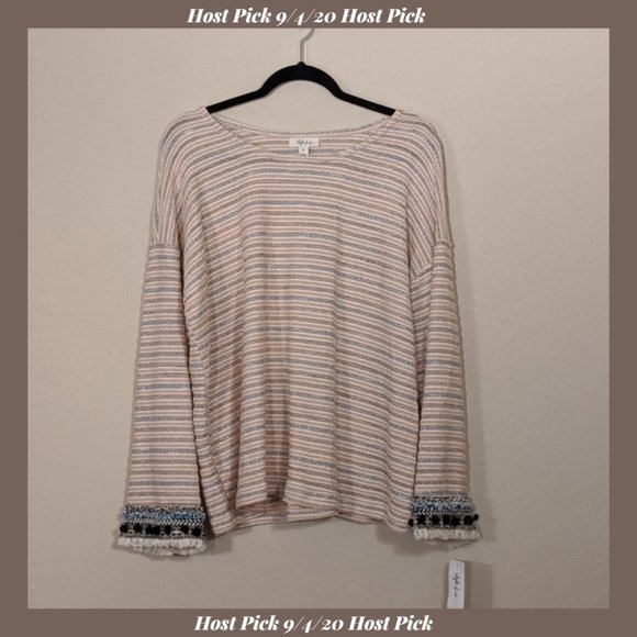 Style & Co. Sweaters - Style & Co Textured-Stripe Fringe-Trim Top Sweater